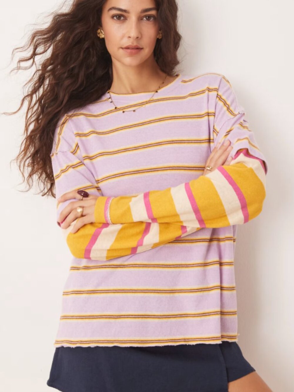 FREE PEOPLE NINA STRIPED LONG SLEEVE TOP